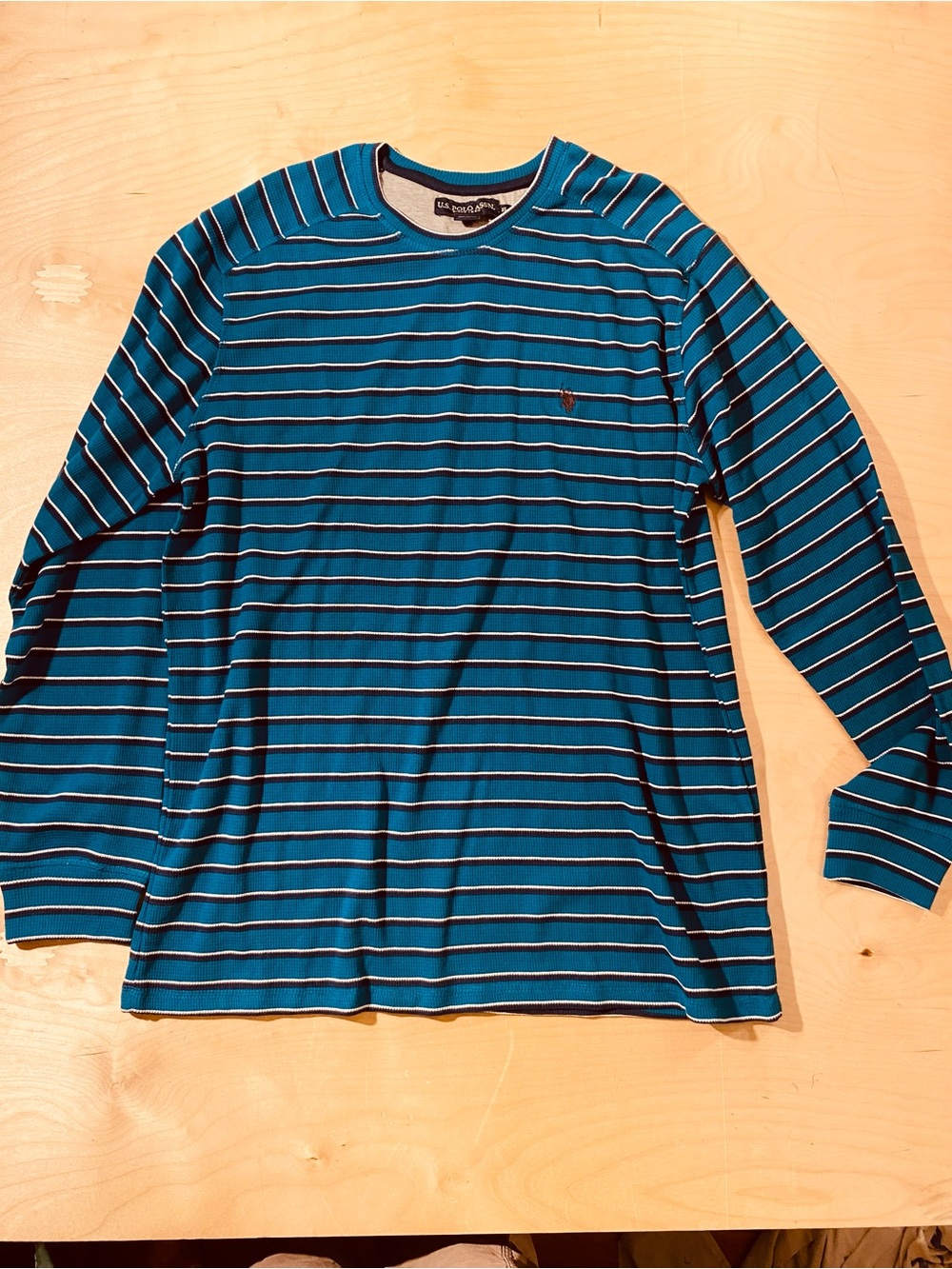 U.S. Polo Assn. Teal and White Striped Long-Sleeve Crewneck XL (SY)